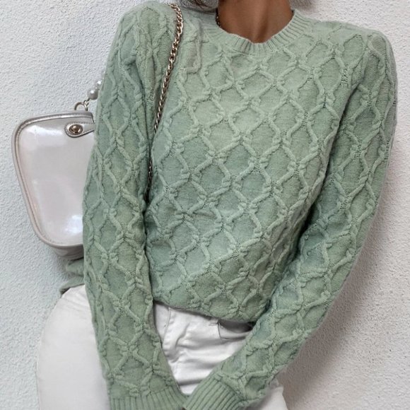 textured pattern sweater trending fall winter chic casua lminty green - Picture 2 of 6
